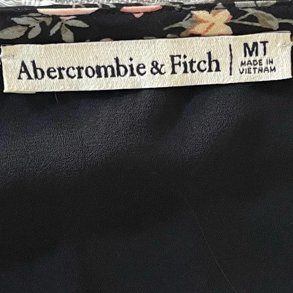Abercrombie Fitch Black Floral Puff Sleeve Smocked Ruffle Hem Dress MT Tall - Picture 5 of 15